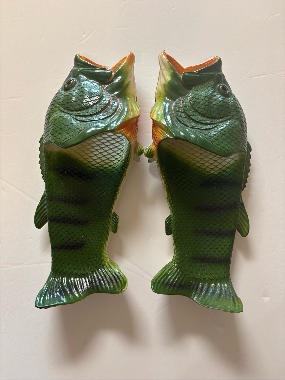 Big mouth Bass Green Fish-Shaped slip on novelty shoes EU42 US12 fits like US10